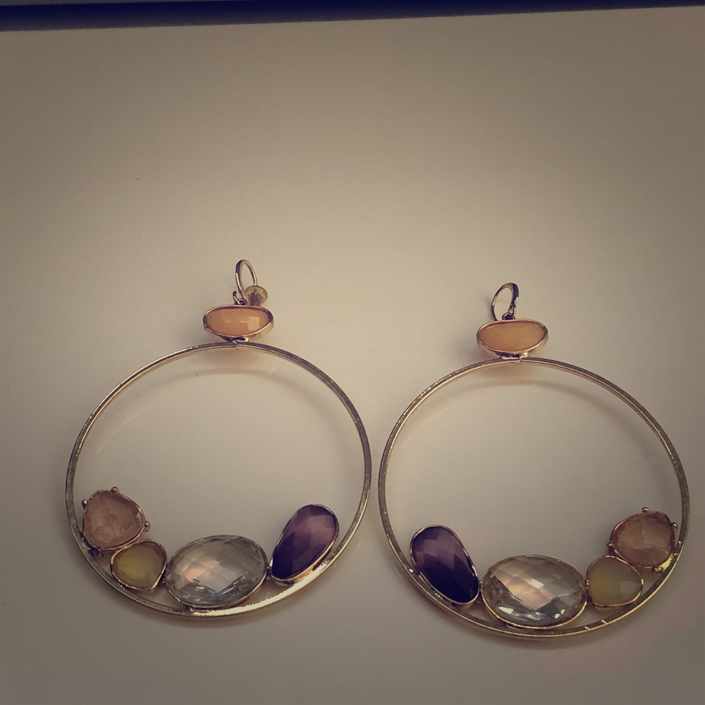 Gemstone and gold hoop earrings